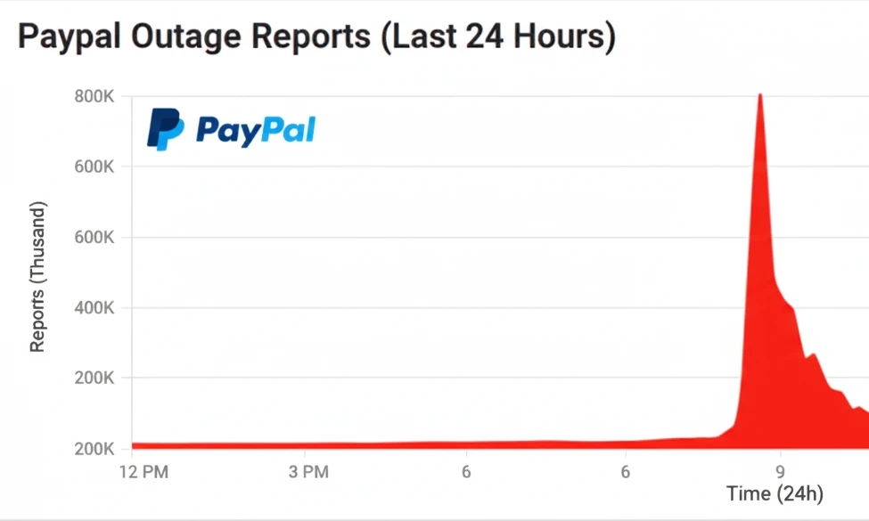 Downdetector chart showing Venmo and PayPal outage
