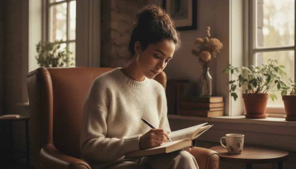 person reflecting on mental health through journaling