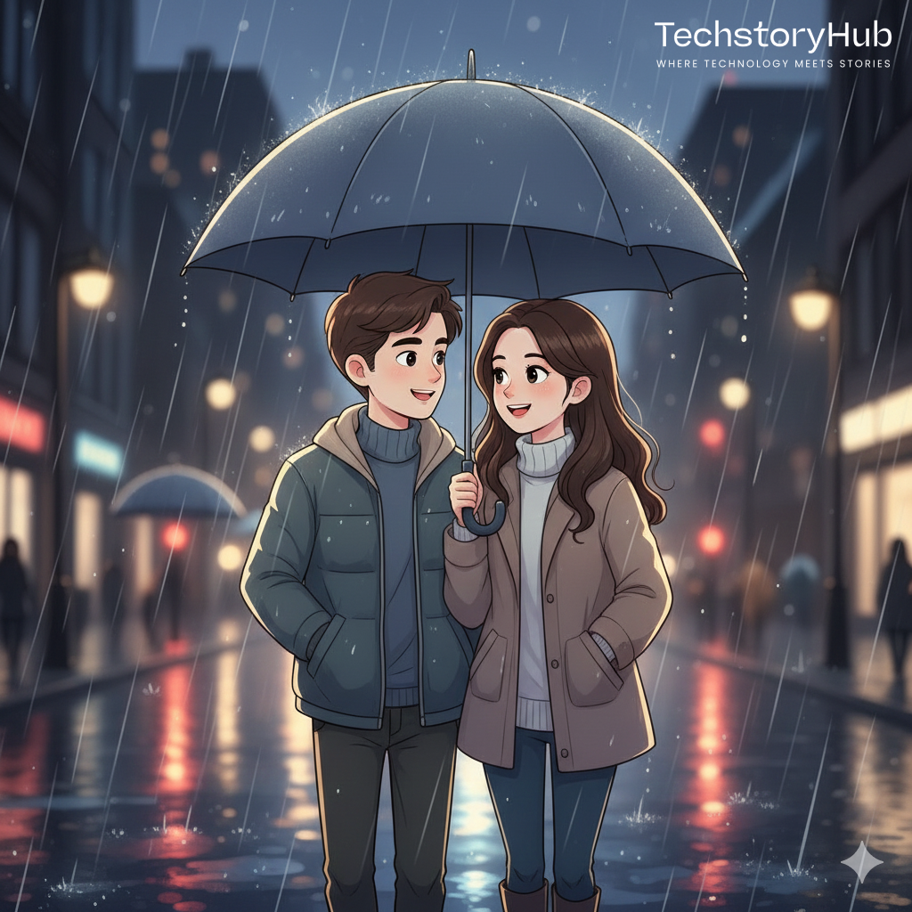 Walking in Rain Under One Umbrella – Cozy Moment
